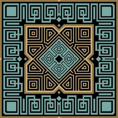 Çerçeveli, pürüzsüz kare Yunan deseni. Süslü arka plan. Vektör tekrar arkaplan. Kare çerçeveler, sınırlar, eşkenar dörtgenler, labirentler ve çizgilerle Yunan anahtarlı geometrik süsler. Sonsuz doku.