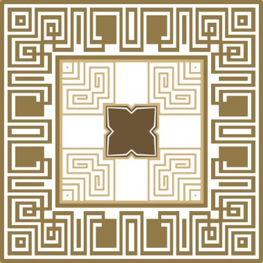 Çerçeveli, pürüzsüz kare Yunan deseni. Süslü arka plan. Vektör tekrar arkaplan. Kalıplı Yunan kilit kavşak kareleri çerçeveler ve sınırlarla süslenir. Sonsuz doku. Beyaz üzerine izole tasarım.