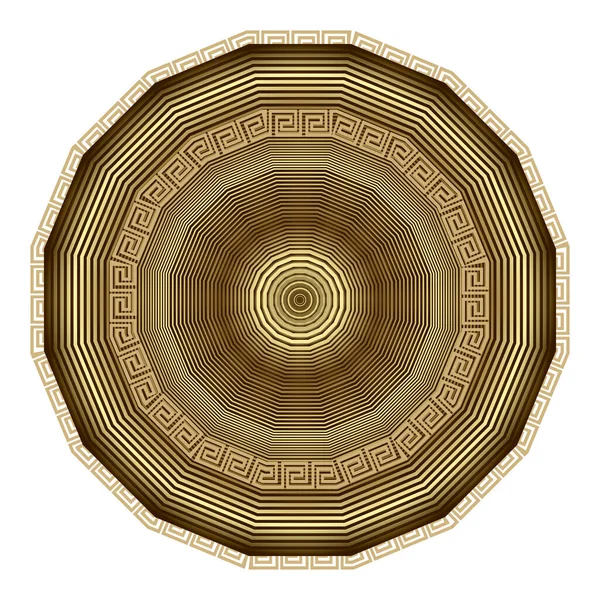 Mandala Redondo Rayas Oro Con Marco Griego Fondo Vectorial Ornamental — Archivo Imágenes Vectoriales