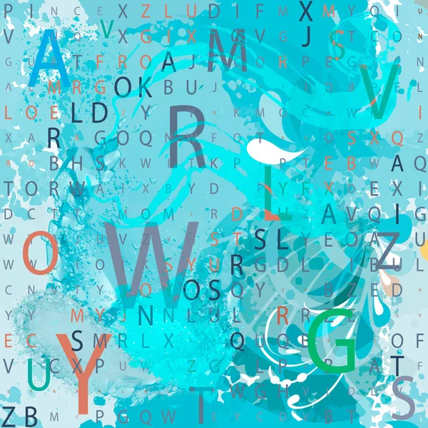 創造的な手紙シームレスパターン 青い水彩の背景にハーフトーンのAbc タイプセットの背景を繰り返します 手紙の飾り 質感のあるライトブルーの背景を文字 美しい華やかなトレンディーなデザイン — ストックベクタ