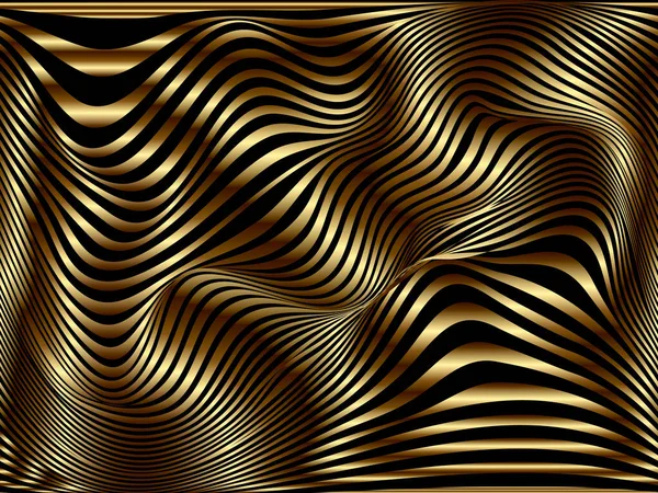 流动的波浪形线条和条纹黄金3D图案 流水线艺术条纹3D背景 流体线和波面矢量背景 装饰华丽的黄金纹理设计 华丽的现代质感 — 图库矢量图片