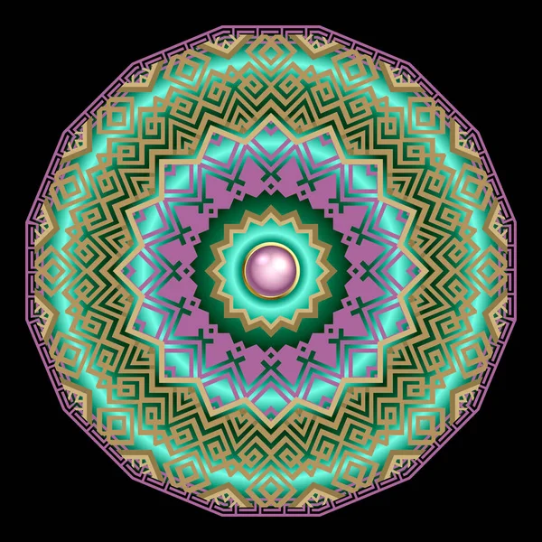 Patrón Mandala Griego Étnico Con Líneas Zigzag Oro Perla Superficie — Archivo Imágenes Vectoriales