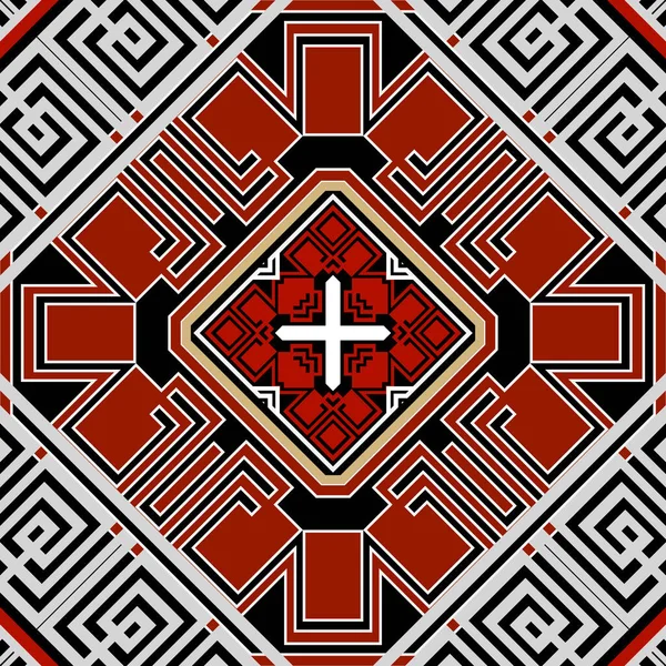 シームレスな豪華なギリシャのパターン エレガントな繰り返しベクトルの背景 現代の幾何学的背景 美しい赤黒の白の装飾 ギリシャ語のキーの意味 クロス Rhombus 無限のテクスチャ — ストックベクタ