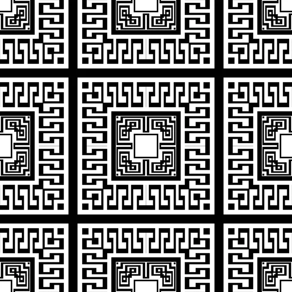 Nahtloses Griechisches Muster Schwarz Weißer Ornamentaler Hintergrund Vector Wiederholt Karierte — Stockvektor