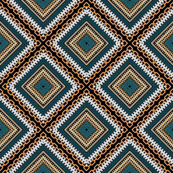 菱形のシームレスなパターン 装飾ギリシャのカラフルな背景を繰り返します 民族スタイルの美しい表面の装飾 チェーン ジッパー フレームと幾何学的な現代的な華やかなデザイン 無限のテクスチャ — ストックベクタ