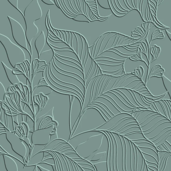 Blattgrüne Linien Nahtloses Muster Tropischer Floraler Hintergrund Wiederholen Sie Den — Stockvektor