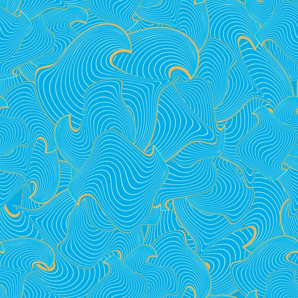 Hand Drawn Wavy Lines Seamless Pattern Blue Background Line Art — Stock Vector
