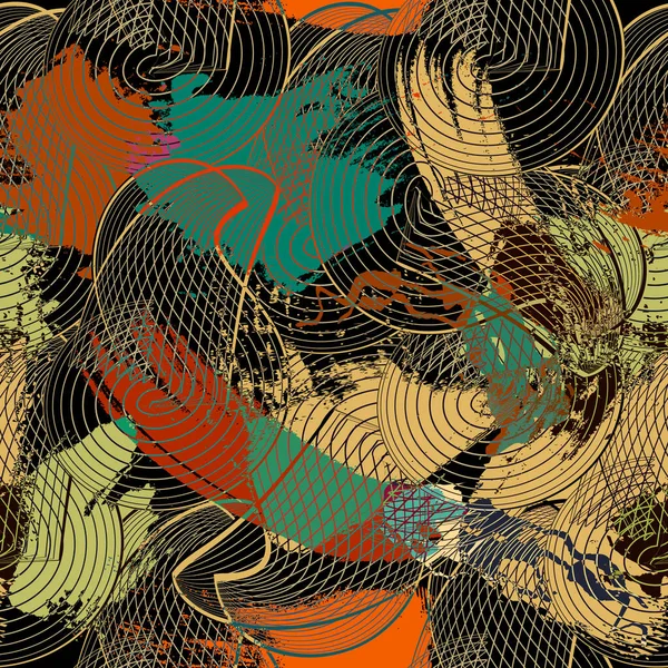 Крупные Спиральные Линии Спиральные Фракталы Бесшовный Рисунок Грязные Модные Мазки — стоковый вектор