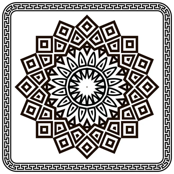 Mandala Ornement Rond Antique Avec Cadre Carré Vecteur Isolé Motif — Image vectorielle