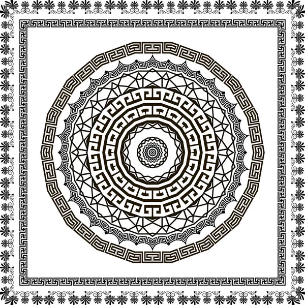 Mandala Oude Ronde Griekse Ornament Met Vierkante Bloemen Frames Vector — Stockvector