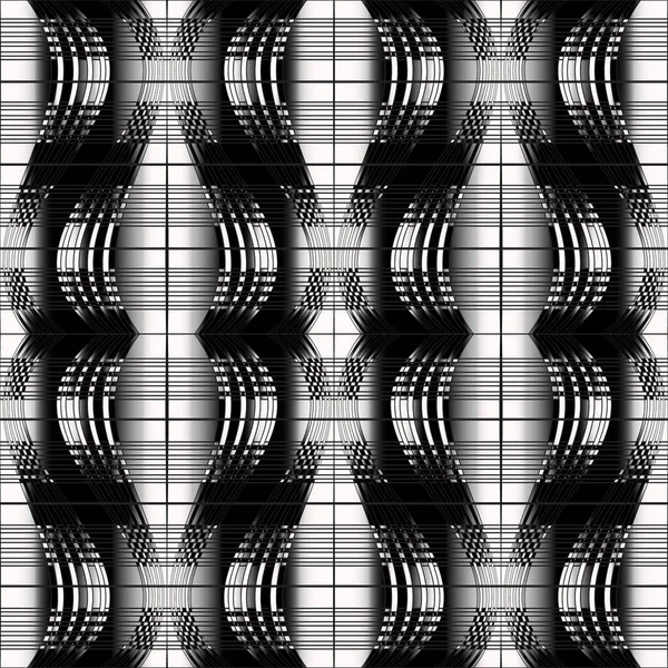 Beautiful Black White Waves Seamless Pattern Wavy Lines Stripes Surface — Stock Vector