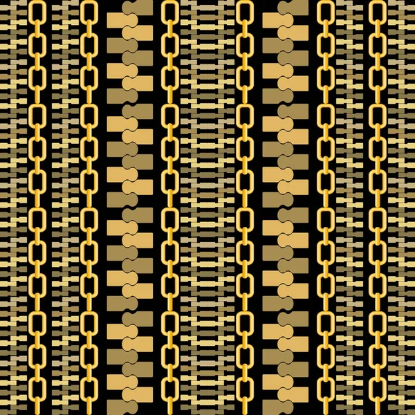 国境だ ゴールドチェーンとジッパーはシームレスなパターンを国境 装飾的なテクスチャベクトルの背景を縞 装飾的な背景を繰り返します 黄金の鎖とジッパーの装飾 実用的な黄金の境界線 ストライプ — ストックベクタ