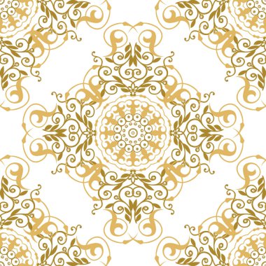 Beautiful vintage floral seamless pattern. Antique old style vector background. Repeat line art tracery backdrop. Isolated colorful design on white. Vintage flowers, leaves, branches, swirls, mandalas