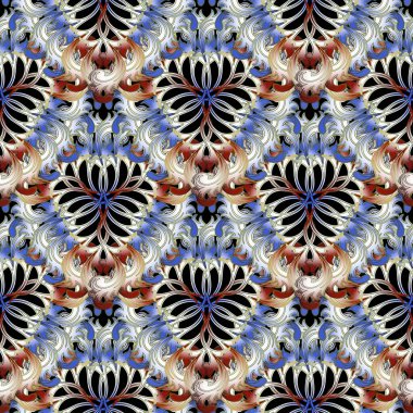 Vintage floral seamless pattern. Ornamental beautiful background. Repeat lacy backdrop. Vintage Baroque style flowers, leaves. Colorful gradient design. For fabric, textile, prints. Endless texture.