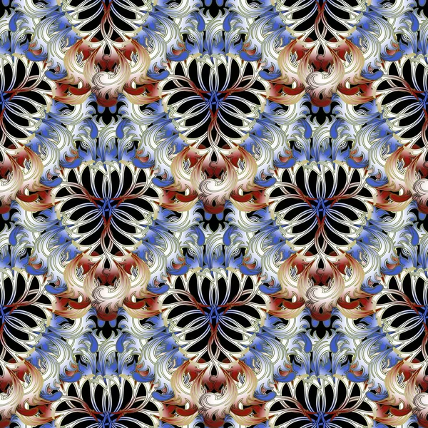 Vintage floral seamless pattern. Ornamental beautiful background. Repeat lacy backdrop. Vintage Baroque style flowers, leaves. Colorful gradient design. For fabric, textile, prints. Endless texture.