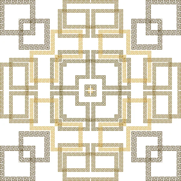 Yunan süslemeli geometrik dikişsiz desen. Modern model vektör arka planı. Geometrik dekoratif arkaplanı tekrar et. Kare çerçeveler, şekiller, semboller ve işaretlerle kareler. Yunan anahtarı, avare.