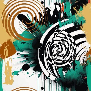 Colorful artistic brush strokes dirty seamless pattern. Hand drawn modern nessy paint ornament with doodles, splashes, splatters, stripes, spirals, circles. Vector urban beautiful bright background.