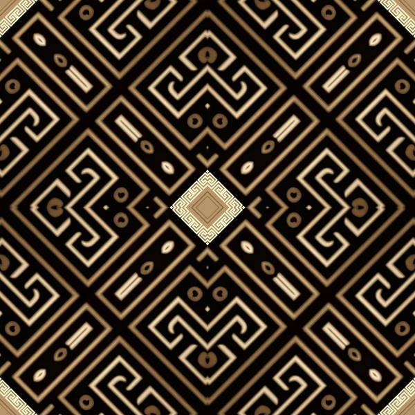 Griekse Symmetrische Gouden Naadloze Scherts Gestructureerde Decoratieve Vector Achtergrond Herhaal — Stockvector
