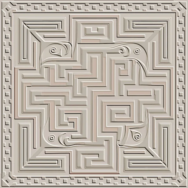 Gestructureerde Reliëf Griekse Naadloos Patroon Relief Griekse Ornament Met Vierkante — Stockvector