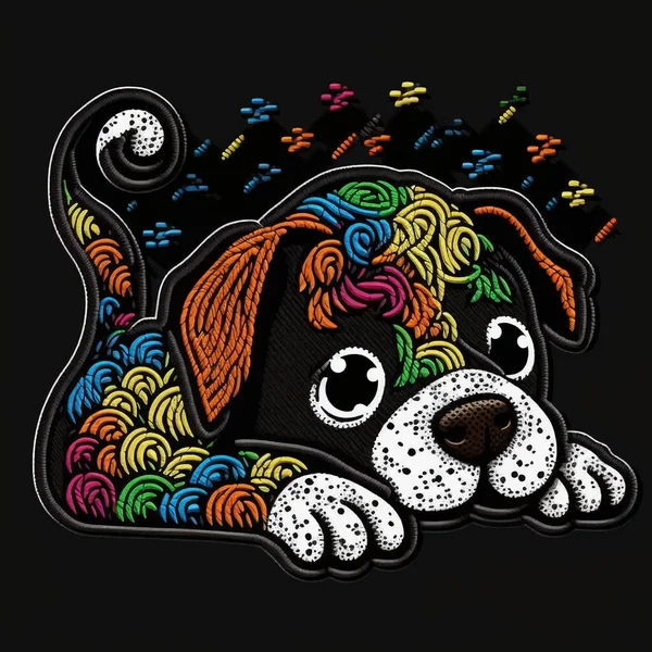 Bordado Texturizado Filhote Cachorro Colorido Ornamental Tapeçaria Brilhante Tipo Cachorrinho —  Vetores de Stock