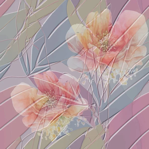 Texturerade Akvarell Blommor Sömlös Mönster Blommig Präglad Bakgrund Färgglada Yta — Stock vektor