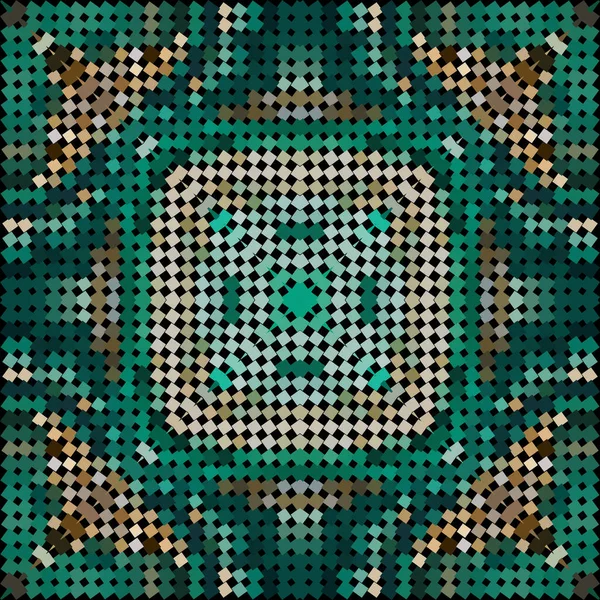 ハーフトーン正方形のシームレスなパターン ハーフトーンカラフルな正方形の菱形のベクトルの背景 現代の豪華な緑のモザイク装飾 終わりのない質感 半音繰り返し装飾的な背景 — ストックベクタ