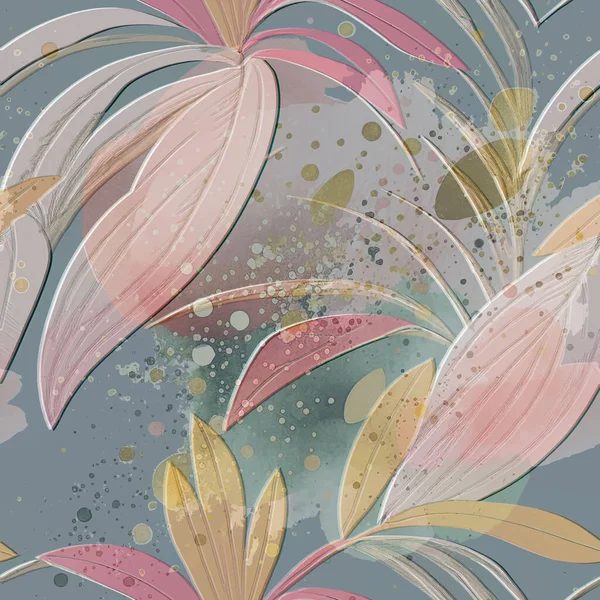 Тропічні Квіти Пофарбовані Безшовний Візерунок Квітковий Рельєфний Брудний Фон Барвистий — стоковий вектор