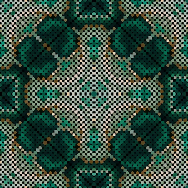 ハーフトーン正方形のシームレスなパターン ハーフトーンカラフルな正方形の菱形のベクトルの背景 現代の豪華な緑の対称モザイク装飾 終わりのない質感 半音繰り返し装飾的な背景 — ストックベクタ