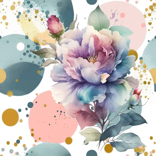 Aquarell Schöne Pfingstrosen Blumen Nahtlose Muster Schmutzige Fleckige Aquarell Hintergrund — Stockvektor