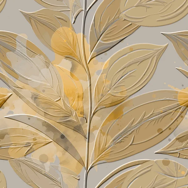 Leafy Texturierte Prägung Nahtlose Muster Floral Geprägtes Aquarell Fleckigen Hintergrund — Stockvektor