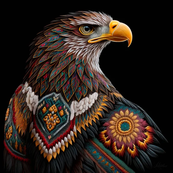 Águia Tapeçaria Ornamental Orgulhoso Pássaro Águia Bordado Texturizado Vetor Fundo —  Vetores de Stock