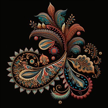 Duvar halısı çiçekli dantelli Türk paisley desenli element. Yapılı etnik tarz arkaplan çizimi. Klasik lüks işlemeli Paisley çiçek süsü. Süslü yüzey dokusu. Modern grunge tasarımı.