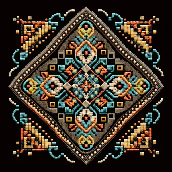 Tapestry Φυλετική Έθνικ Τετράγωνο Συμμετρικό Μοτίβο Διακοσμητική Στυλ Κεντήματος Διανυσματική — Διανυσματικό Αρχείο