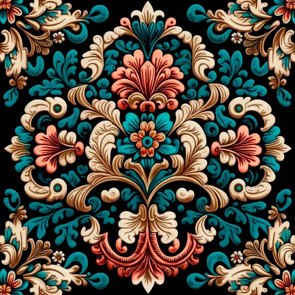 Patrón Sin Costura Floral Damasco Texturizado Tapiz Ornamental Estilo Vector — Vector de stock