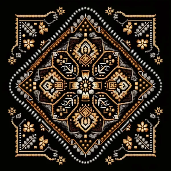 Wandteppich Ethnischen Quadrat Symmetrischen Muster Ornamentale Stickerei Stil Vektor Hintergrund — Stockvektor