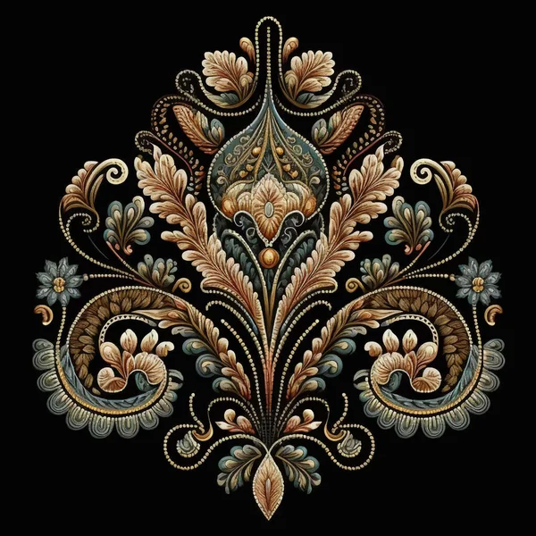Damast Wandteppich Florale Spitze Türkisches Paisley Musterelement Texturierte Ethnische Hintergrundillustration — Stockvektor