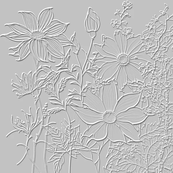 Blommiga Prägling Linjer Mönster Texturerade Vackra Präglade Blommor Relief Bakgrund — Stock vektor