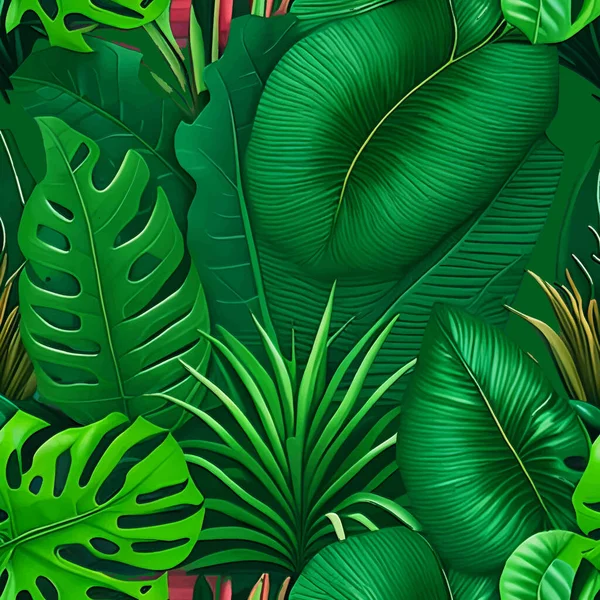 绿叶的热带病媒模式 热带植物明亮的叶状背景 表面3D棕榈叶 分枝饰品 叶绿叶丛林背景 无穷无尽华丽的格子质感 — 图库矢量图片