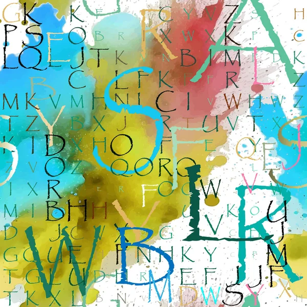 色彩斑斓的字体 拉丁文Abc关于肮脏的水彩画背景 重复排字背景 英文字母装饰 疏松质感的背景 — 图库矢量图片