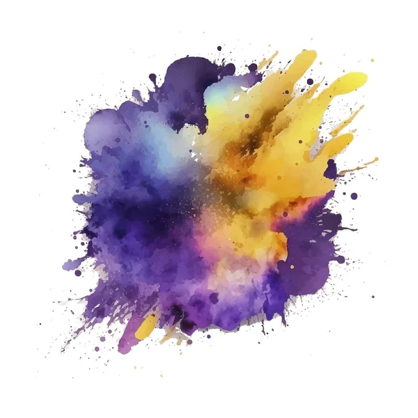 Яркие Красочные Фиолетовые Желтые Брызги Акварели Брызги Пятна Кисти Мазки — стоковый вектор