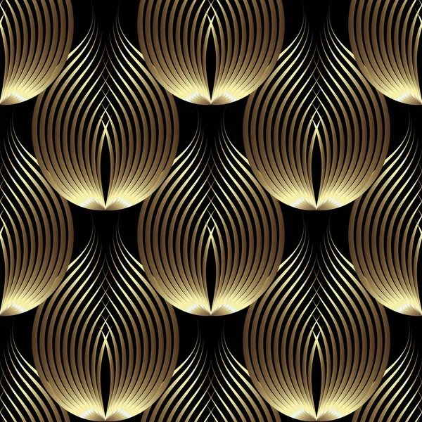 Art Deco Gold Luxus Nahtlose Muster Abstrakte Leuchtlinien Goldene Blüten — Stockvektor