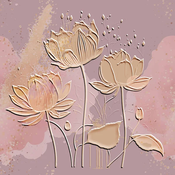 Lotusblumen Strukturierten Nahtlose Muster Floral Geprägtes Aquarell Rosa Hintergrund Grunge — Stockvektor