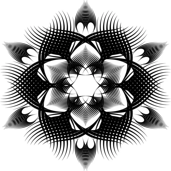 Фрактальна Квітка Мандала Чорно Білі Круглі Лінії Фрактальний Візерунок Флорал — стоковий вектор