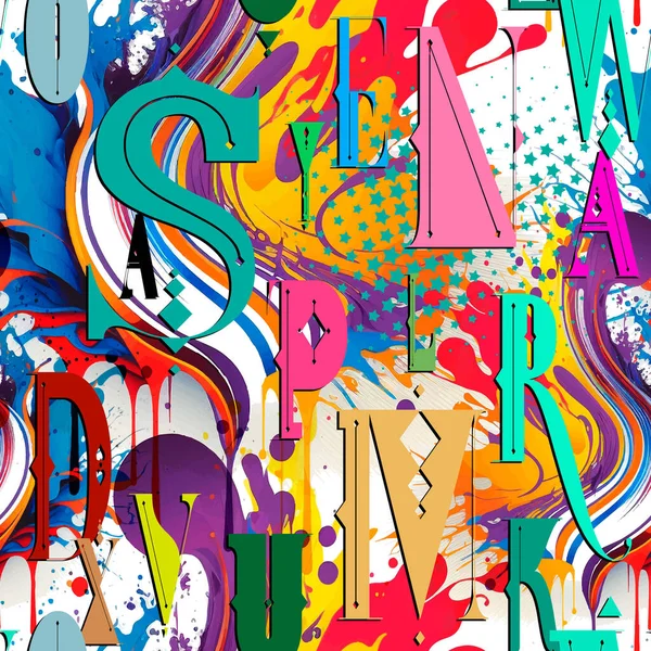Letras Coloridas Brilhantes Padrão Sem Costura Aquarela Artística Ornamento Pintura — Vetor de Stock