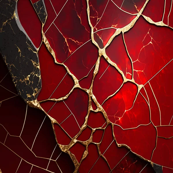 Luxus Schwarz Rot Marmorierter Abstrakter Hintergrund Mit Goldenen Einlegeadern Linien — Stockvektor