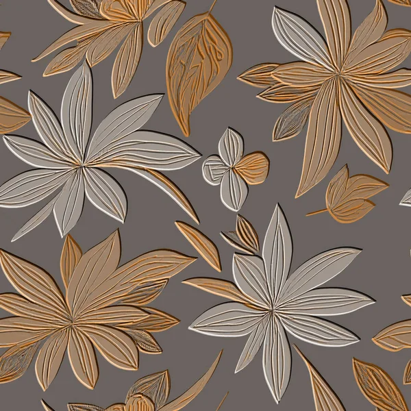 Gekritzelte Linien Blumen Texturierte Nahtlose Muster Floral Geprägter Hintergrund Grunge — Stockvektor