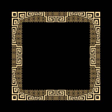 Yunan klasik süsleme kare çerçevesi. Dekoratif süsleme Yunan anahtar çerçeveleri girdaplar, semboller, işaretler, sınırlar. Lüks desenli vektör arka planı. Altın vintage güzel çerçeve.