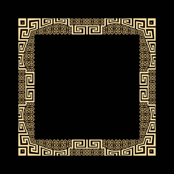 希腊老式装饰正方形框架 装饰装饰希腊钥匙弯曲框架与漩涡 豪华图案矢量背景 金色的老式美丽的框架 — 图库矢量图片