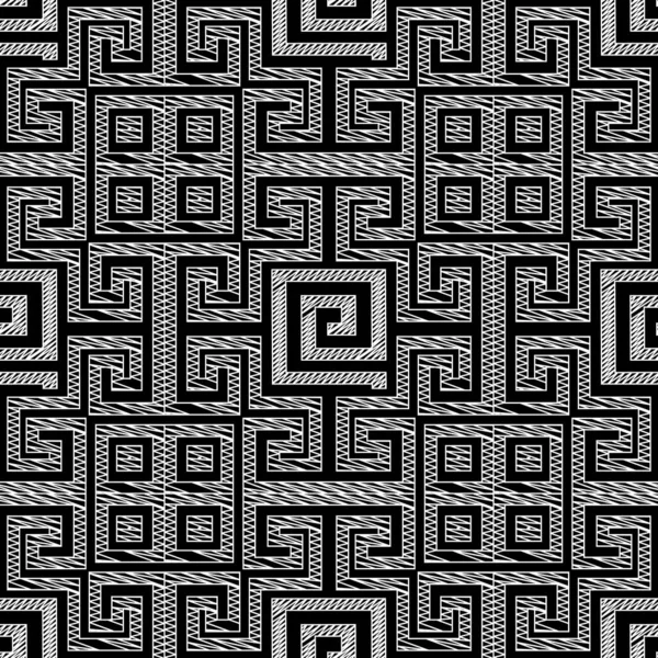 Zigzag Linjer Sömlösa Mönster Grekiska Textured Zig Zag Doodle Lines — Stock vektor