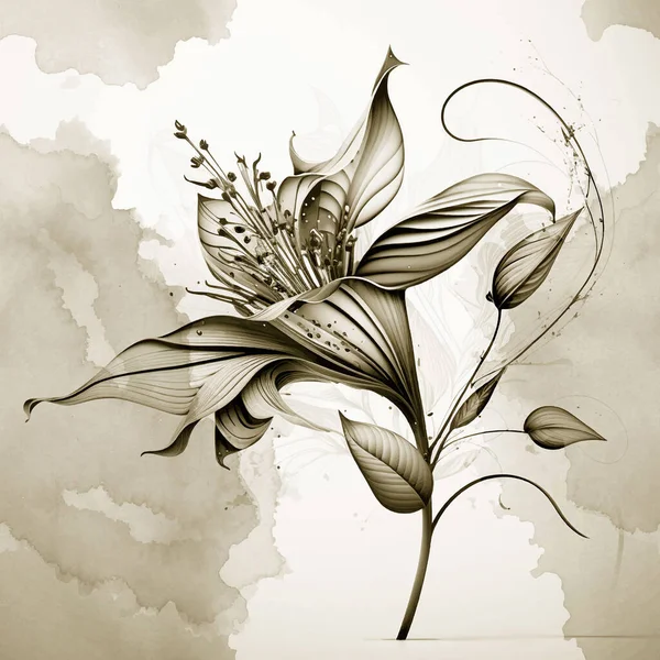 Linhas Arte Lírio Flor Mão Floral Monocromático Desenhado Padrão Sem —  Vetores de Stock